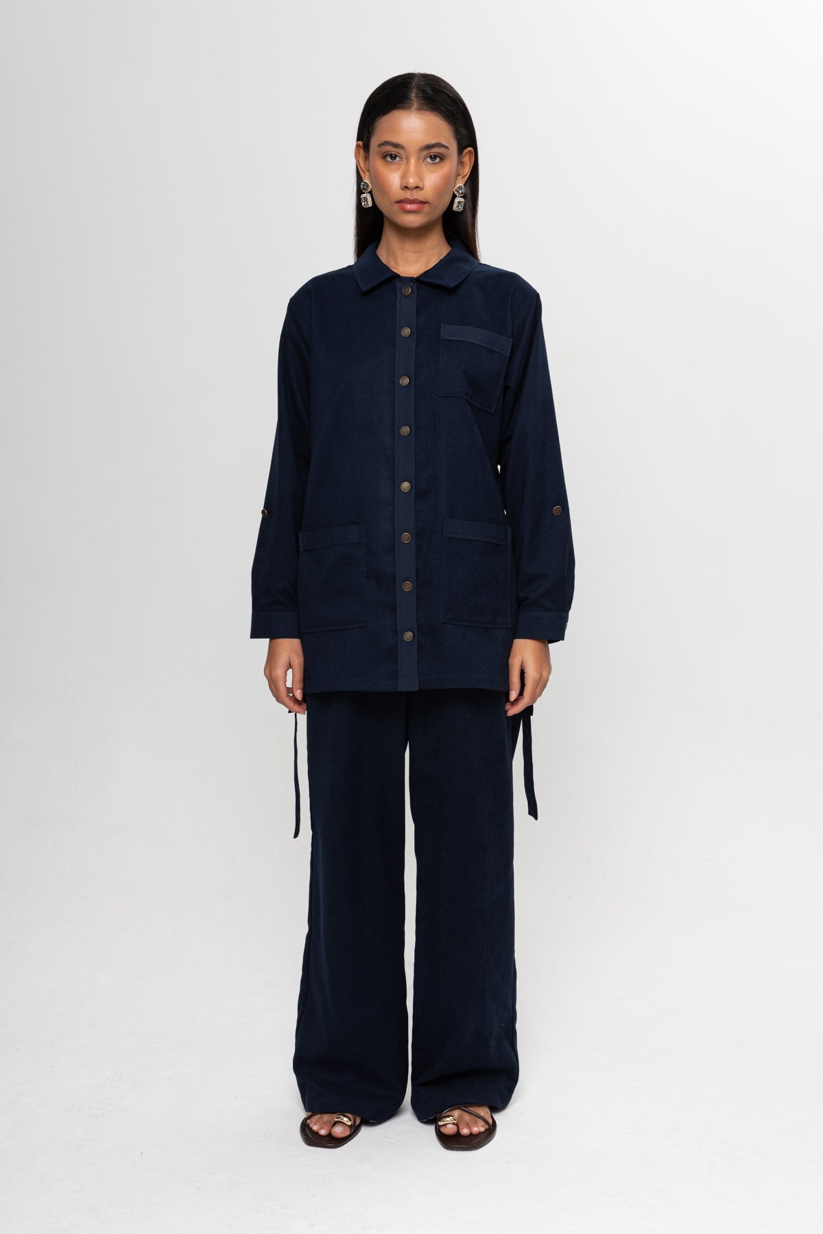 LACİVERT SÜET  ÜÇ CEPLİ PANTOLON TAKIM