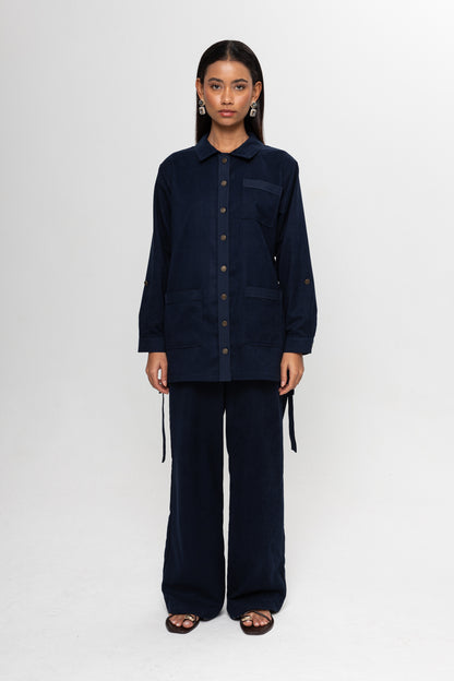 LACİVERT SÜET  ÜÇ CEPLİ PANTOLON TAKIM