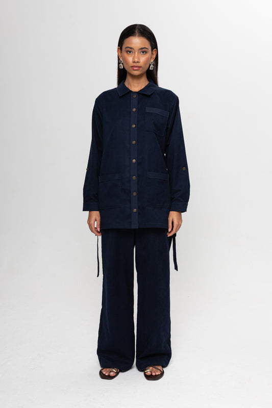 LACİVERT SÜET  ÜÇ CEPLİ PANTOLON TAKIM