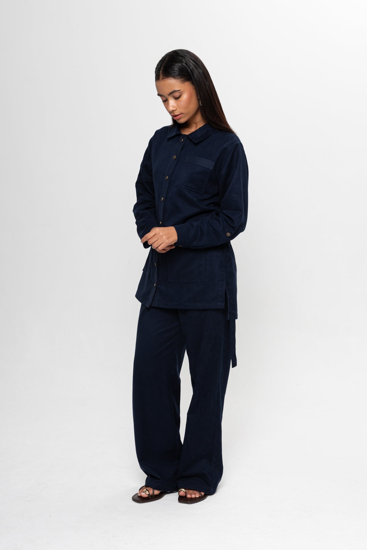 LACİVERT SÜET  ÜÇ CEPLİ PANTOLON TAKIM