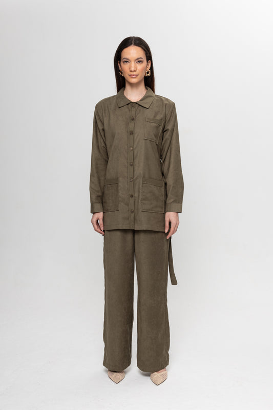 HAKİ SÜET  ÜÇ CEPLİ PANTOLON TAKIM