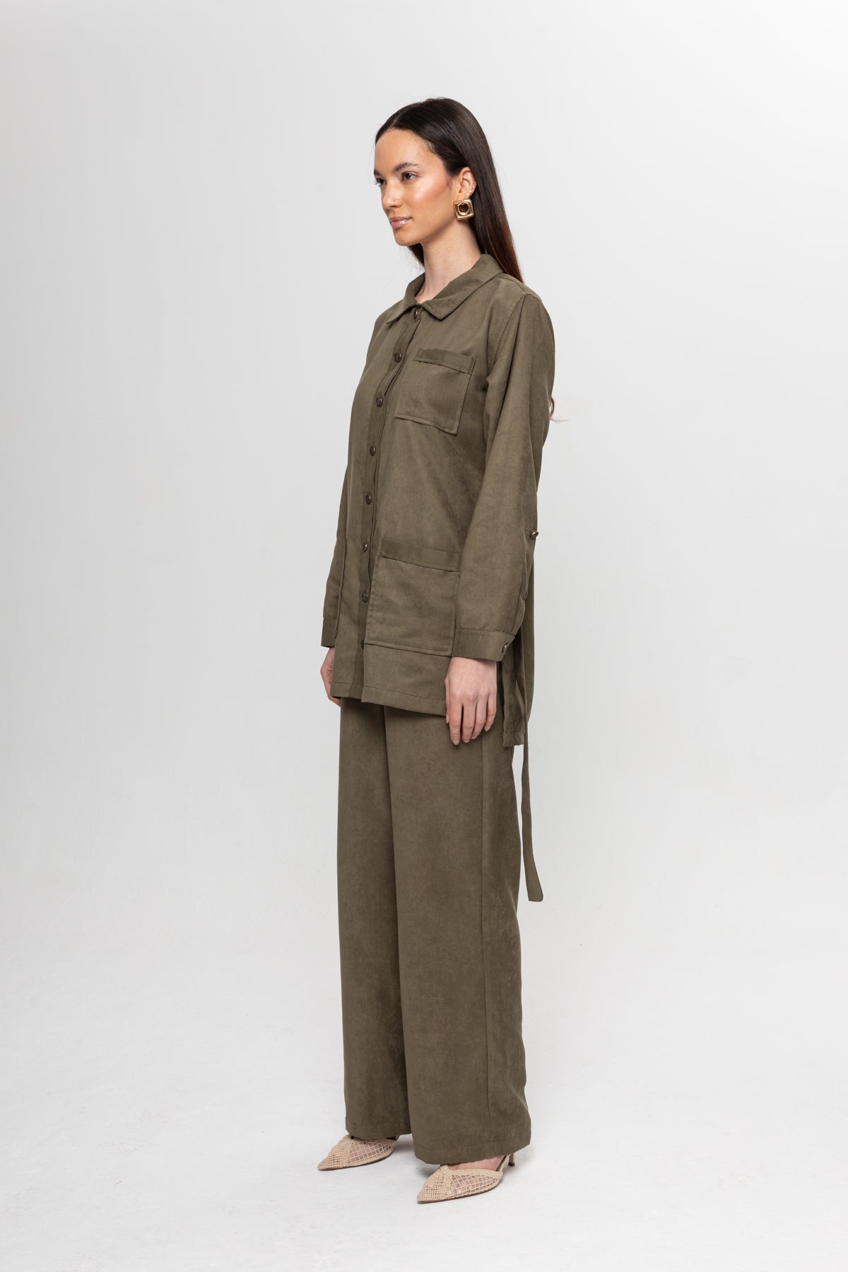 HAKİ SÜET  ÜÇ CEPLİ PANTOLON TAKIM