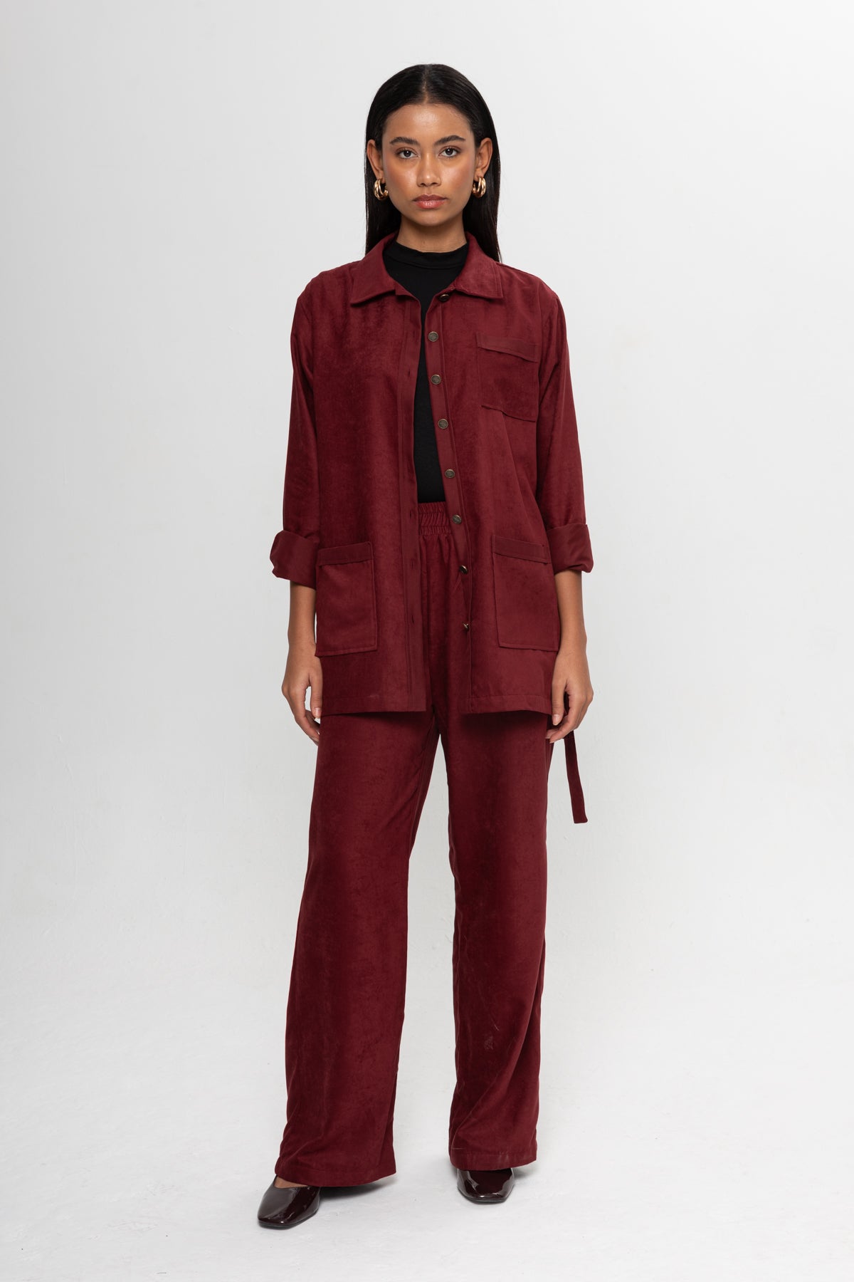 BORDO SÜET  ÜÇ CEPLİ PANTOLON TAKIM