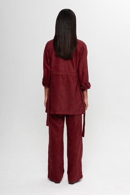 BORDO SÜET  ÜÇ CEPLİ PANTOLON TAKIM