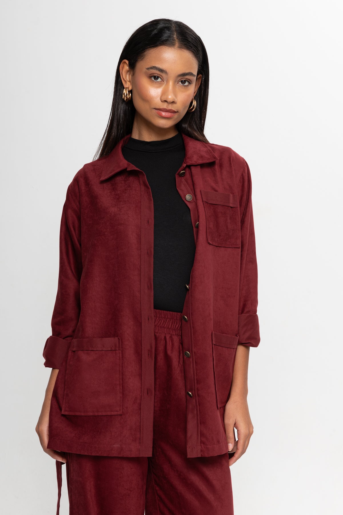 BORDO SÜET  ÜÇ CEPLİ PANTOLON TAKIM