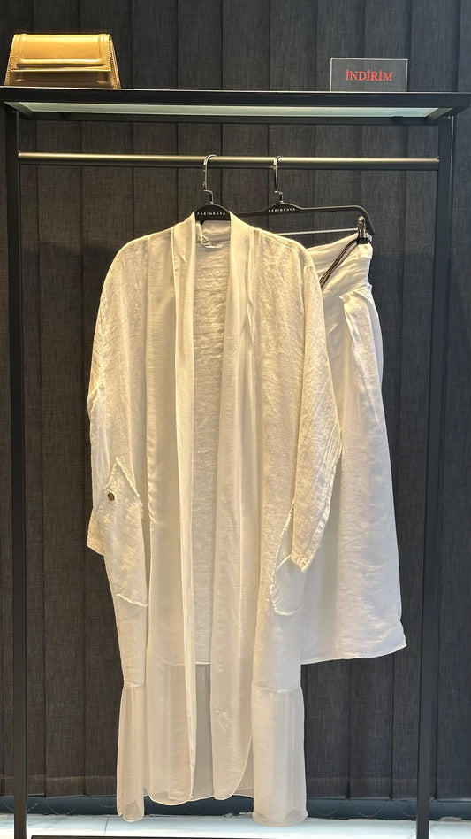 BEYAZ İPEK DETAY ETEKLİ KAP TAKIM