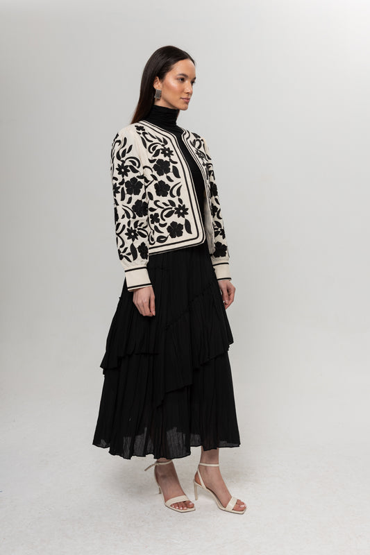 BEJ SİYAH NAKIŞLI KİMONO