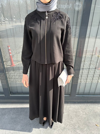 SİYAH BONCUK İŞLEMELİ ETEK TAKIM