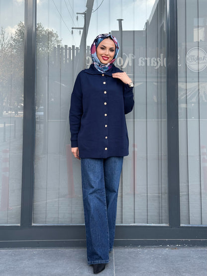 LACİVERT ÖNÜ GOLD DÜĞMELİ HIRKA