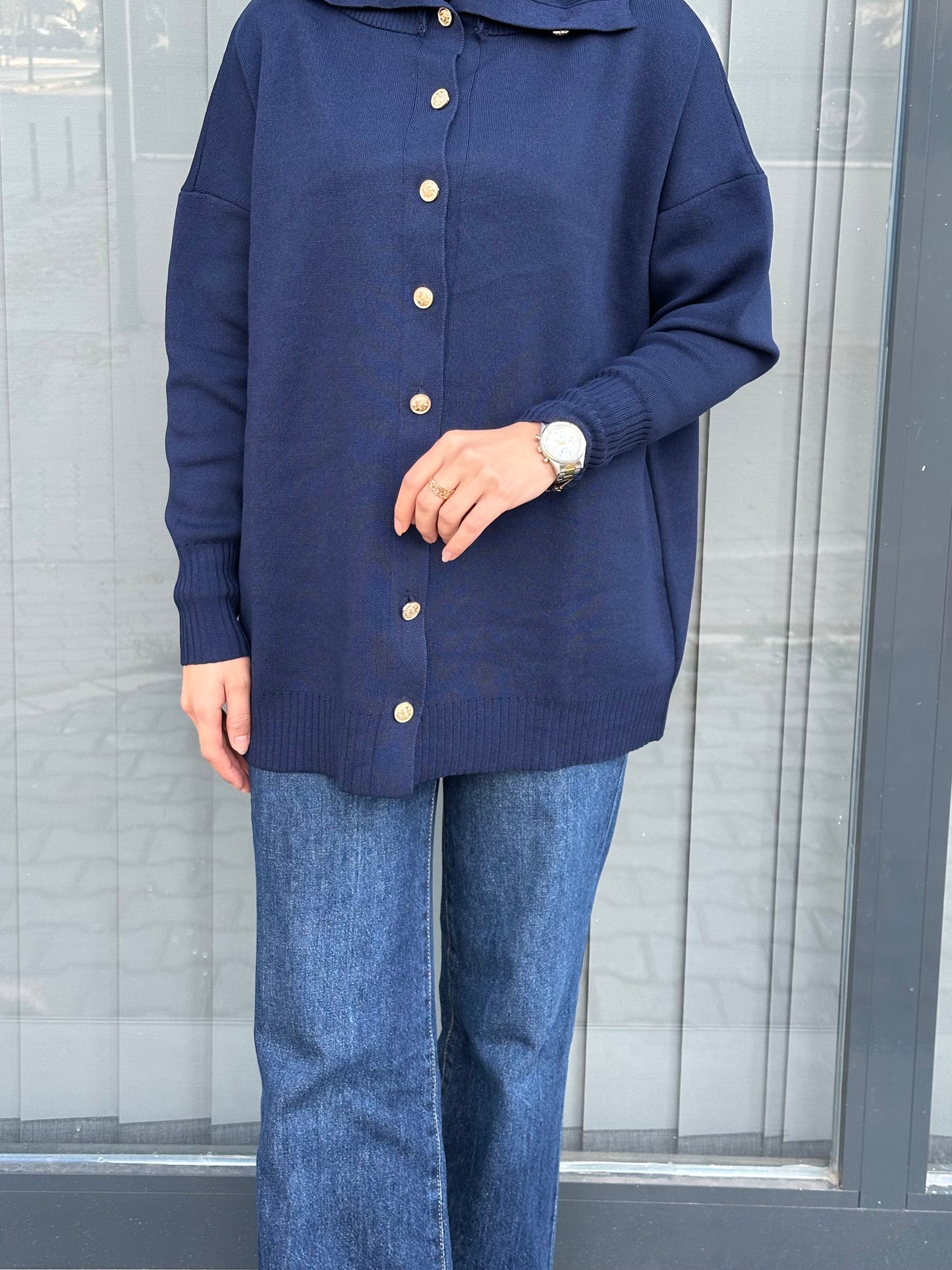 LACİVERT ÖNÜ GOLD DÜĞMELİ HIRKA