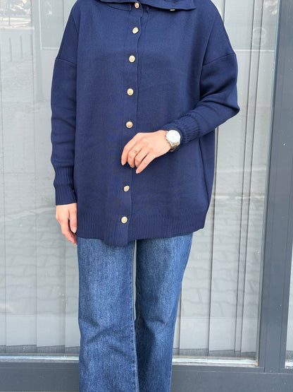 LACİVERT ÖNÜ GOLD DÜĞMELİ HIRKA