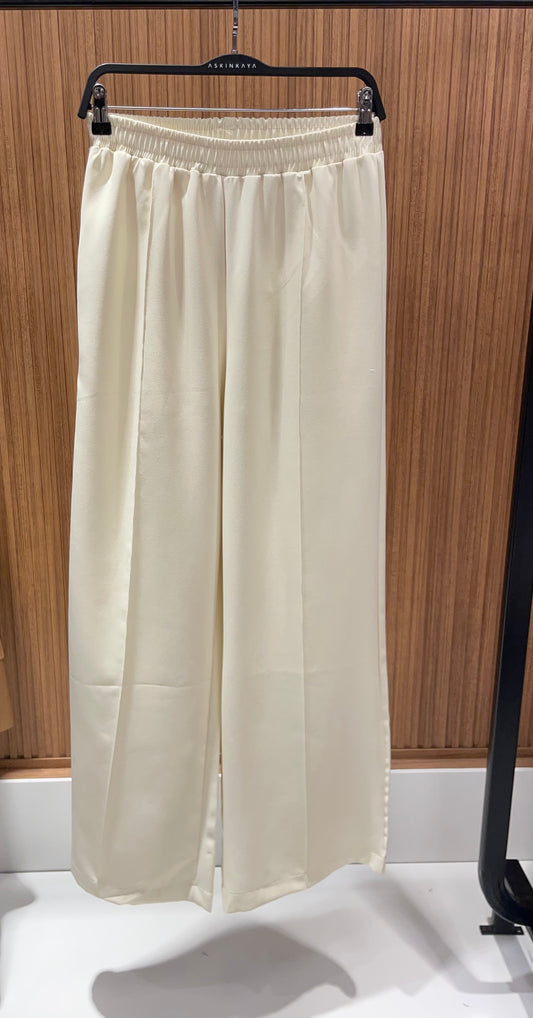 KREM ÖNDEN DİKİŞLİ BOL PANTOLON