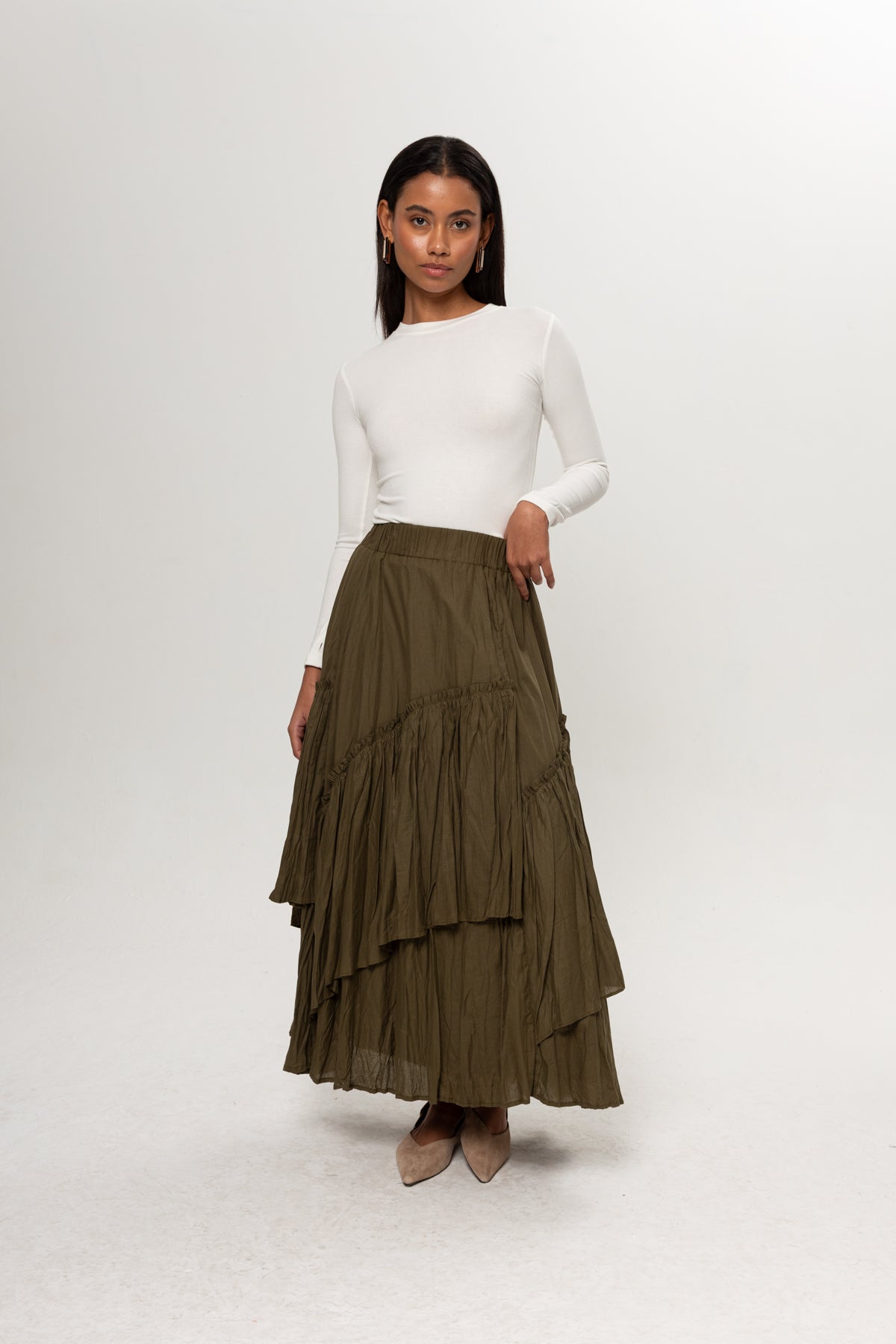 HAKİ YEŞİL KRAŞLI KAT KAT ETEK