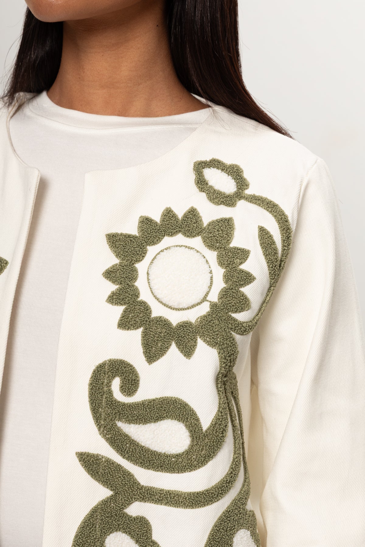 BEJ YEŞİL  NAKIŞLI KİMONO