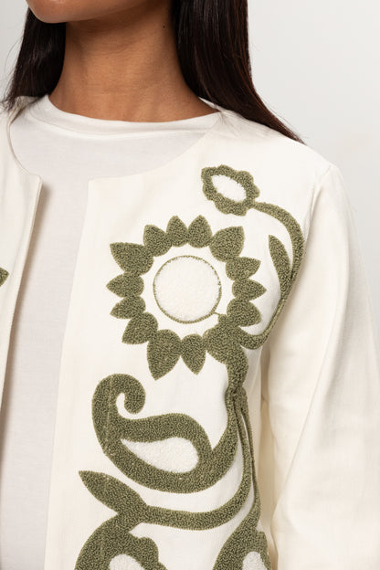 BEJ YEŞİL  NAKIŞLI KİMONO