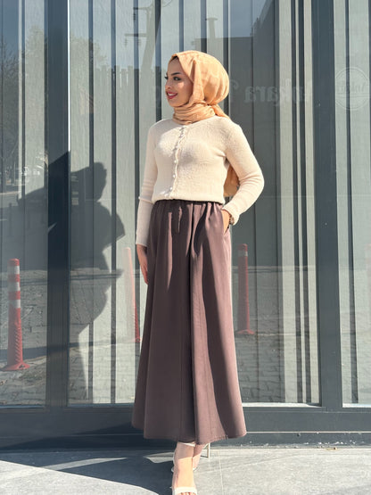 KAHVE  KEMERLİ GENİŞ ETEK