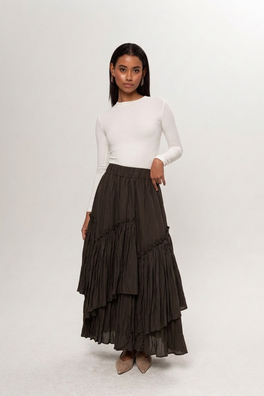 KAHVERENGİ KRAŞLI KAT KAT ETEK