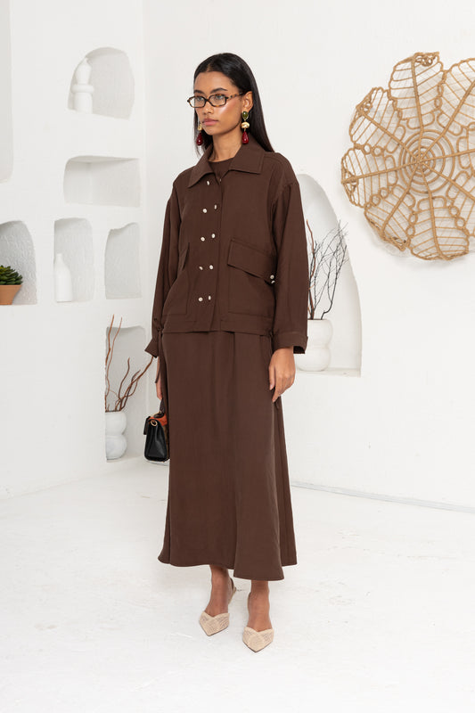 KAHVE  CEPLİ CEKET ELBİSE