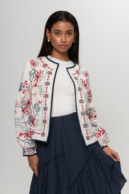 BEYAZ RENKLİ NAKIŞLI KİMONO