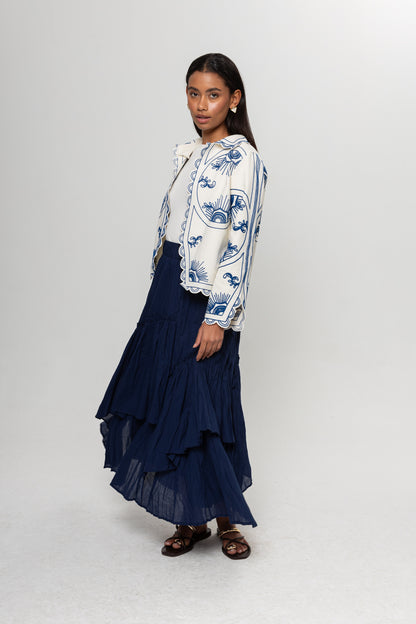 SAKS MAVİSİ  KRAŞLI KAT KAT ETEK