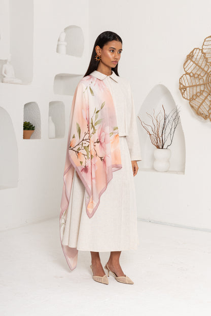 PEMBE ÇİÇEK DESENLİ ŞAL