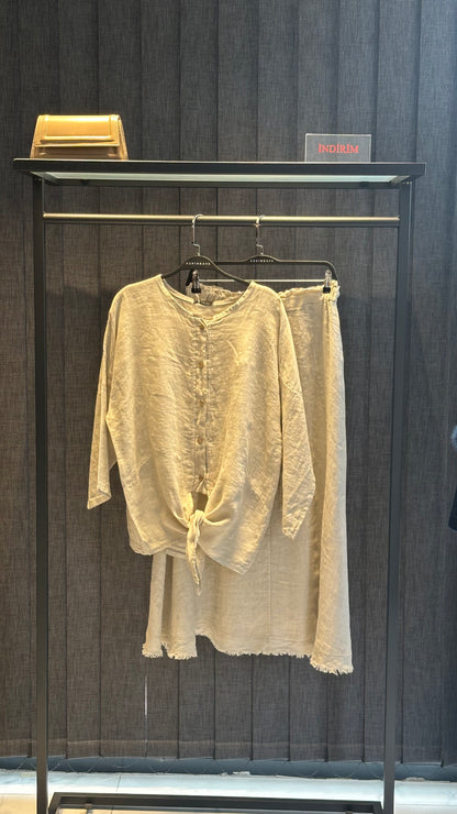 BEJ ÖNÜ BAĞLAMALI KETEN ETEK TAKIM