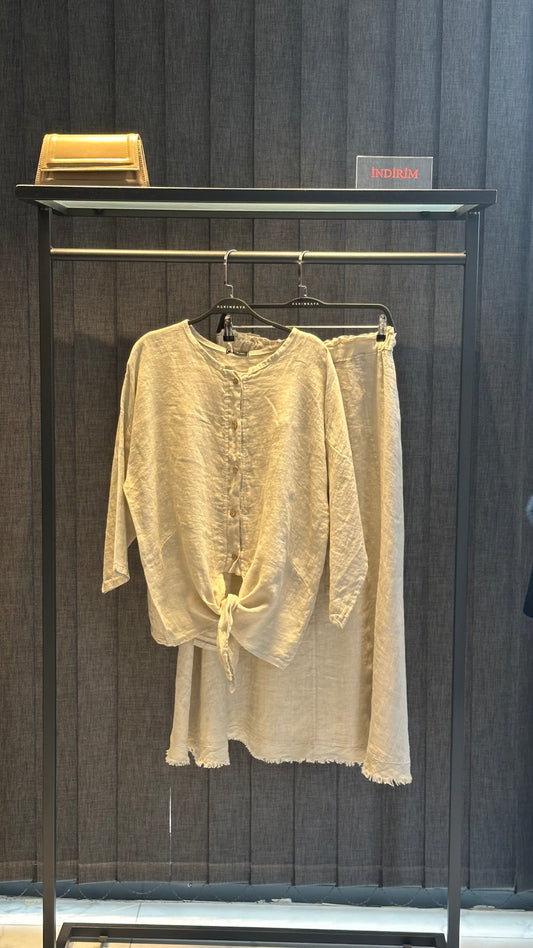 BEJ ÖNÜ BAĞLAMALI KETEN ETEK TAKIM