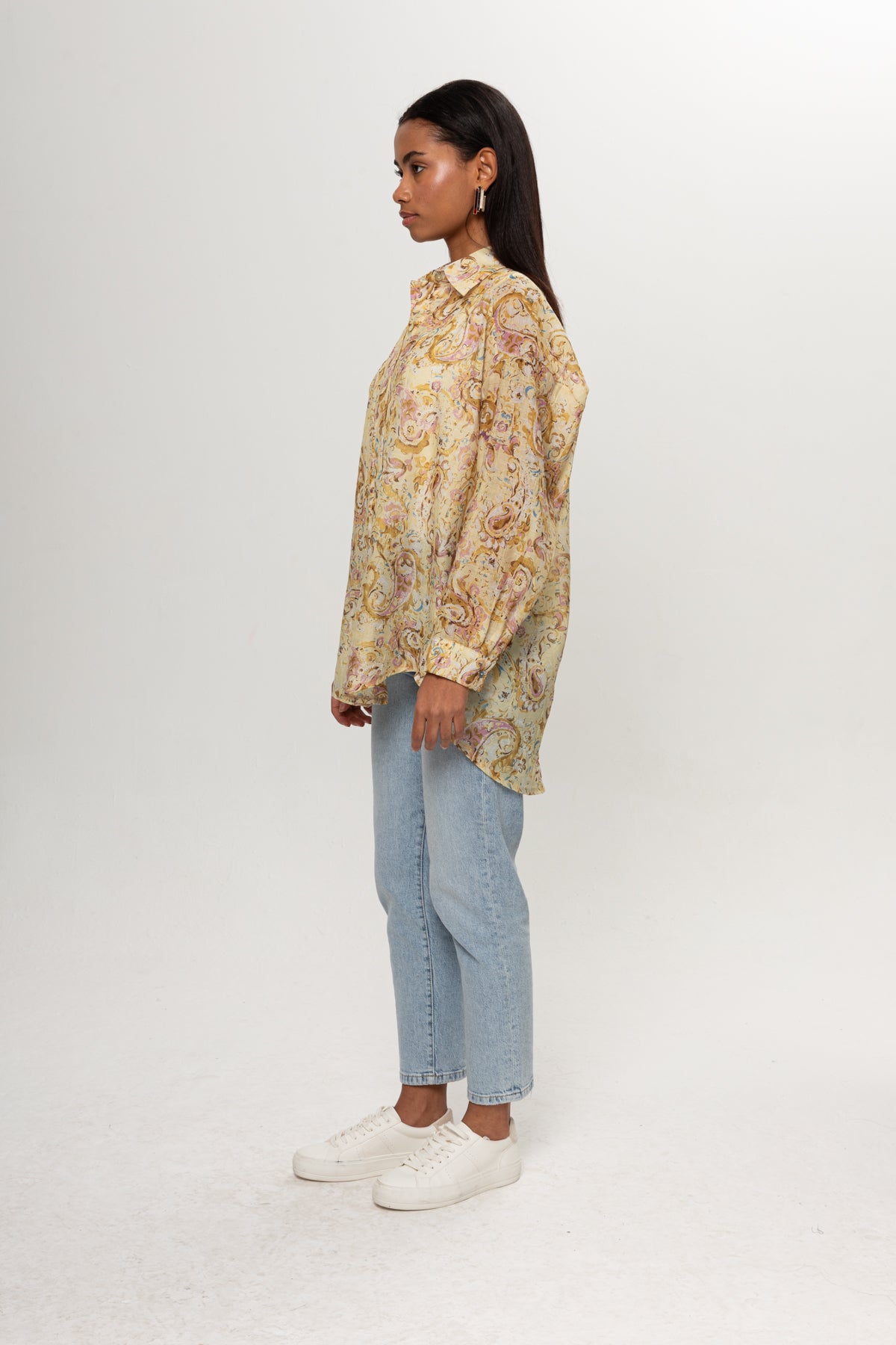 SARI ETNİK DESENLİ GÖMLEK