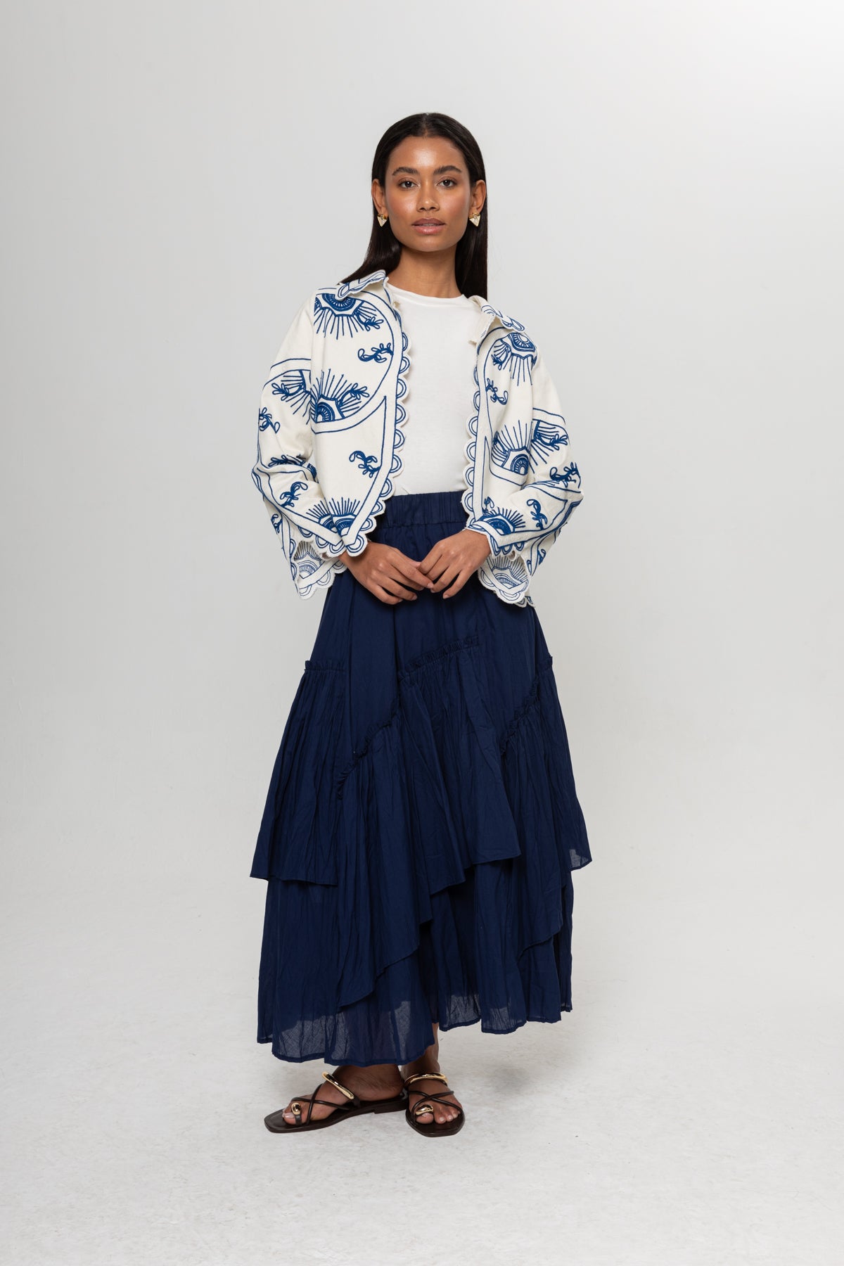 BEJ MAVİ NAKIŞLI CEKET