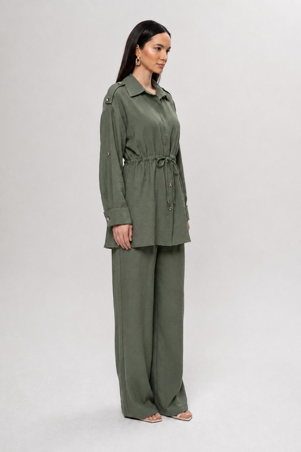 HAKİ BELİ BÜZGÜLÜ PANTOLON TAKIM