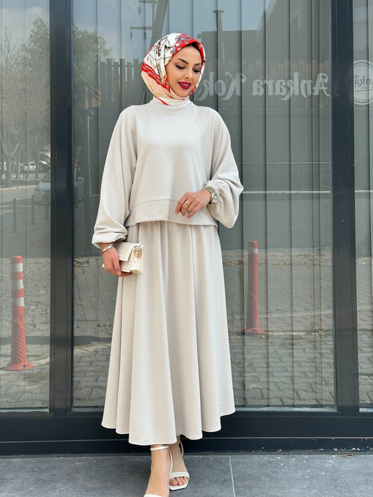 BEJ ETEK UCU  DİKİŞ DETAYLI ETEK TAKIM