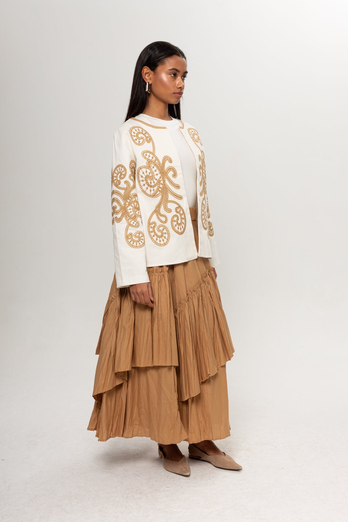 BEJ CAMEL NAKIŞLI KİMONO