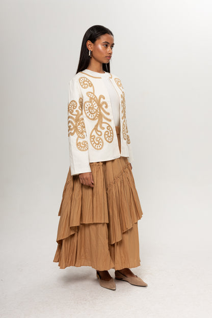 BEJ CAMEL NAKIŞLI KİMONO