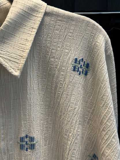 BEJ MAVİ RENKLİ SALAŞ KEMERLİ GÖMLEK