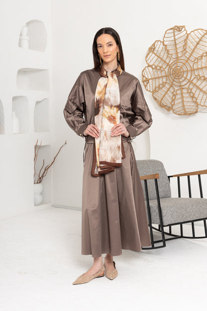 KAHVE   ÇİÇEK DESENLİ ŞAL