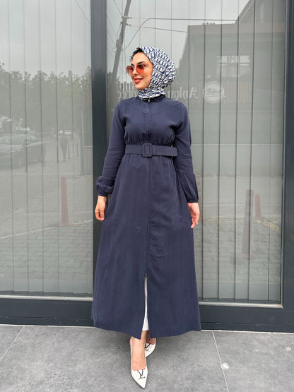 LACİVERT KEMERLİ FERMUAR DETAYLI KAP