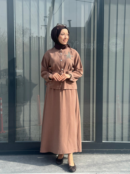 KAHVE TAŞLI ETEKLİ TAKIM