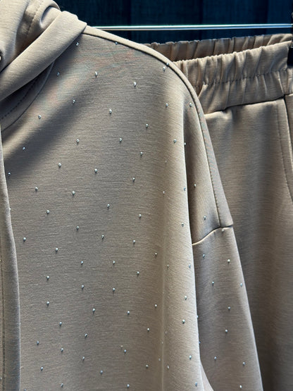 BEJ ÖNÜ TAŞLI FERMUAR DETAYLI PANTOLON TAKIM