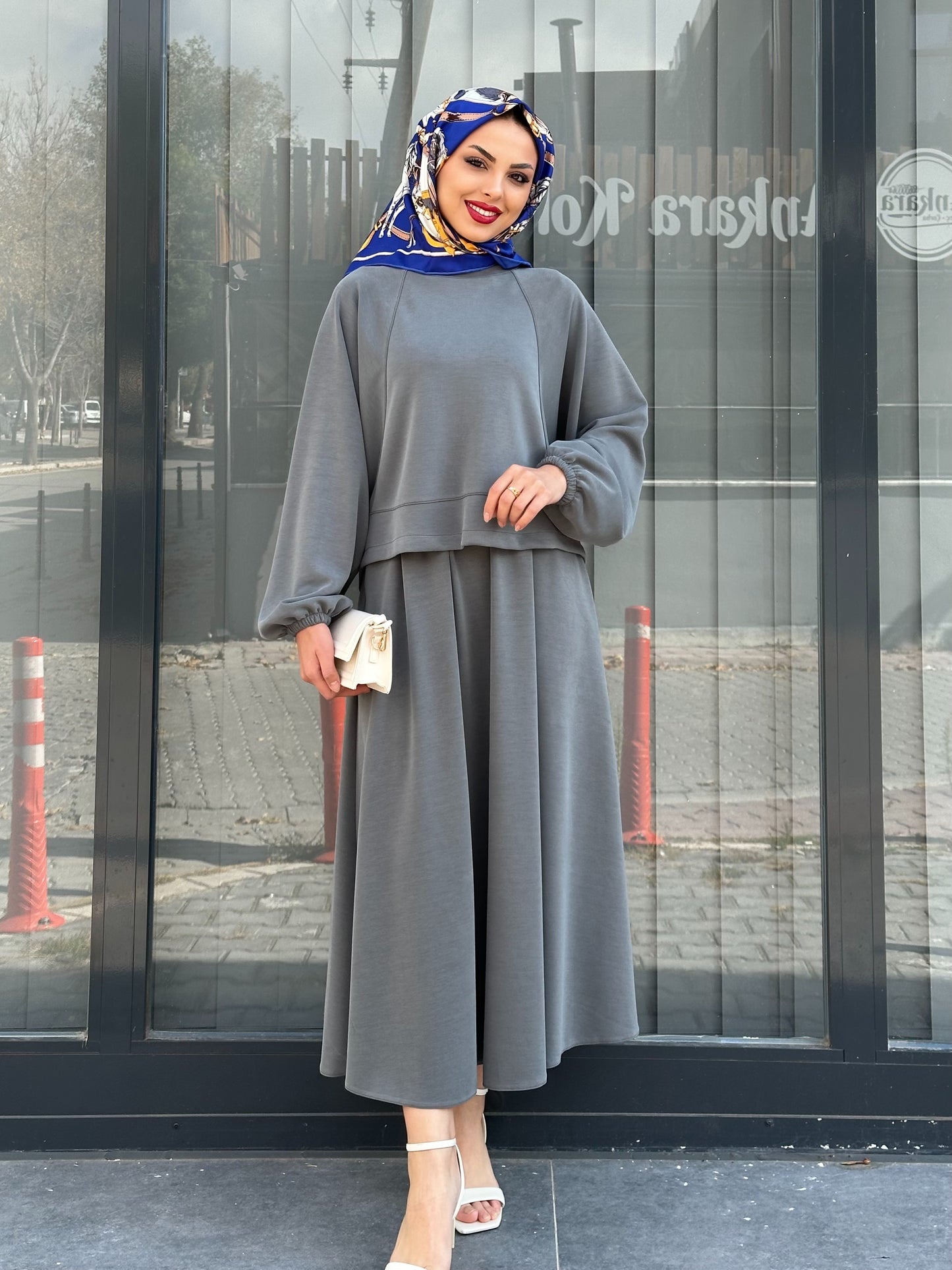 ANTRASİT ETEK UCU  DİKİŞ DETAYLI ETEK TAKIM