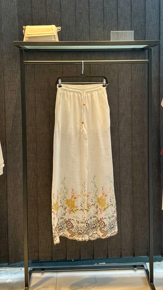 BEYAZ ETEK UCU İŞLEME DETAY PANTOLON
