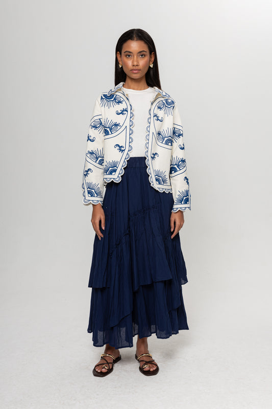 SAKS MAVİSİ  KRAŞLI KAT KAT ETEK