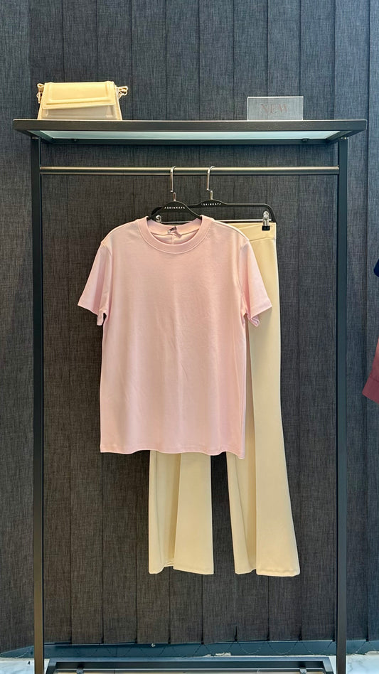 TOZ PEMBE BİSİKLET YAKA BASİC TİŞÖRT