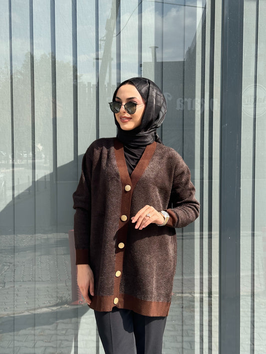KAHVE  ÖNDEN DÜĞMELİ ANGORA HIRKA