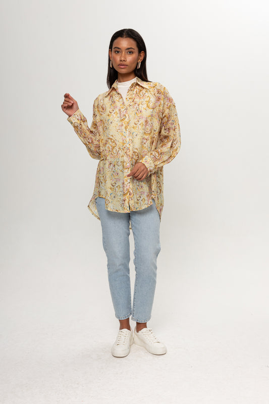 SARI ETNİK DESENLİ GÖMLEK
