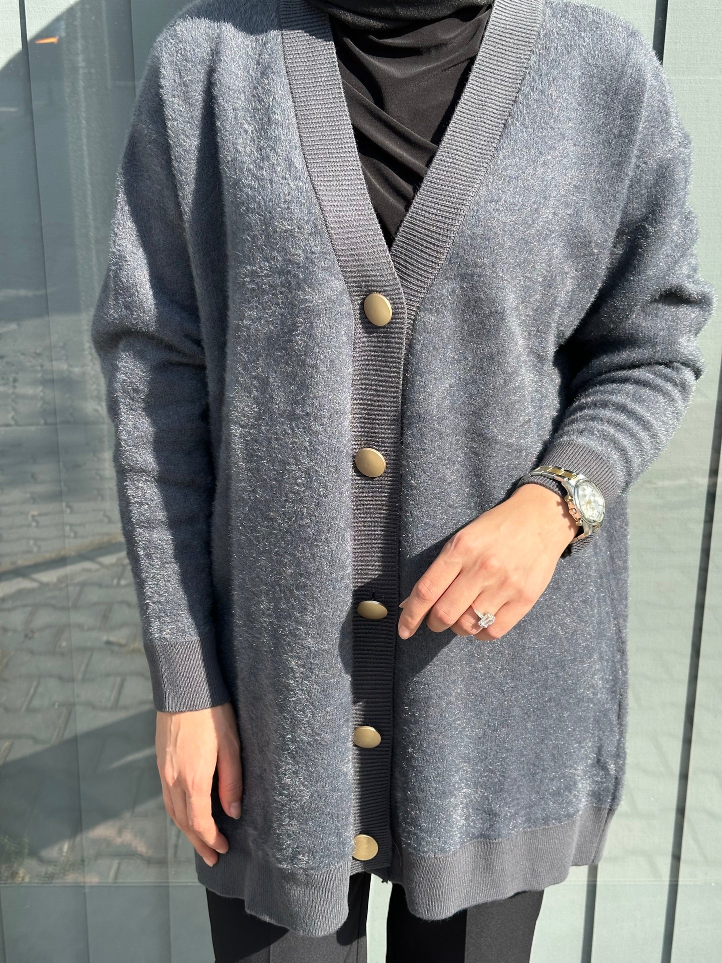 ANTRASİT ÖNDEN DÜĞMELİ ANGORA HIRKA