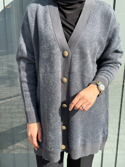 ANTRASİT ÖNDEN DÜĞMELİ ANGORA HIRKA