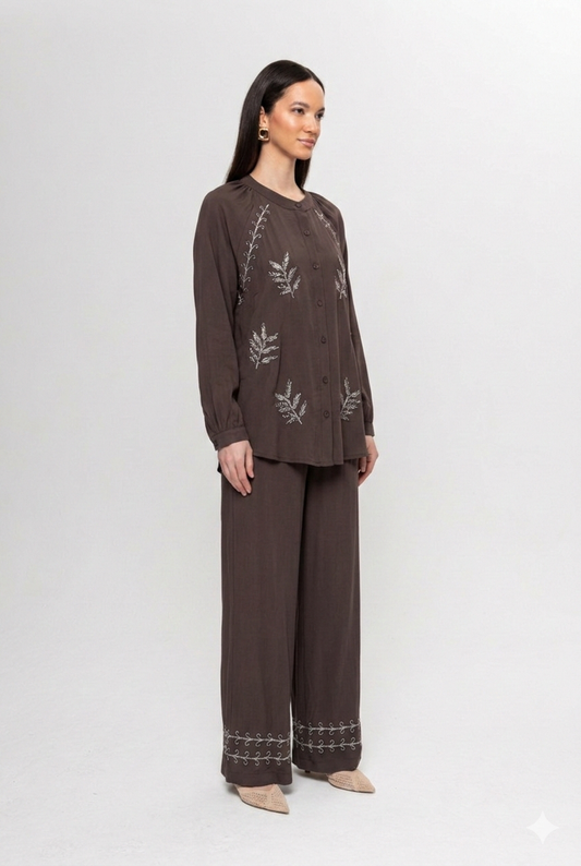 KAHVE  TAŞLI PANTOLON TAKIM