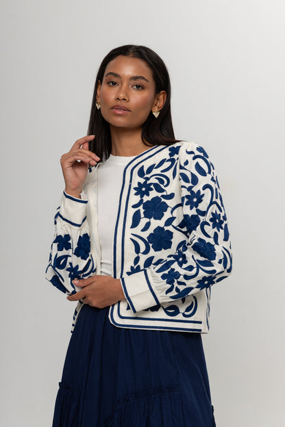 BEJ MAVİ NAKIŞLI KİMONO