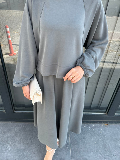 ANTRASİT ETEK UCU  DİKİŞ DETAYLI ETEK TAKIM