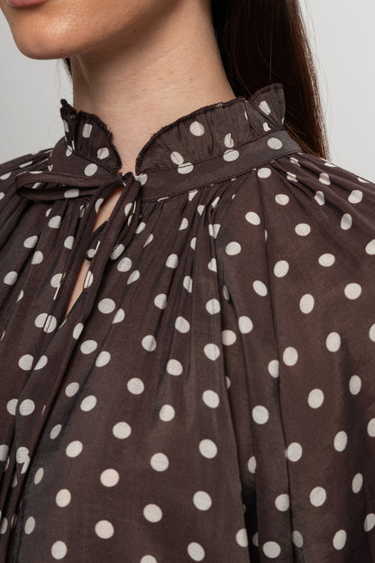 KAHVE BEJ  PUANTEYELİ BLUZ